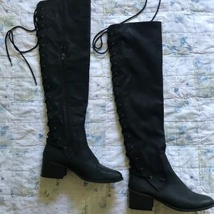 Black Lace Up Over the Knee Boots